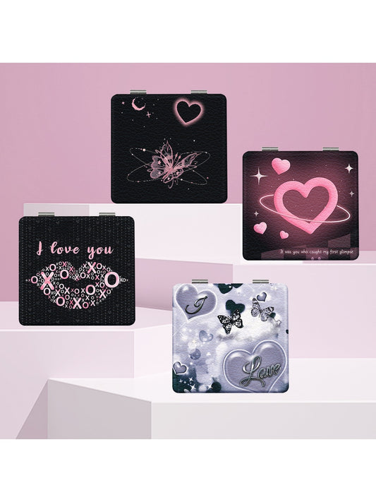 Mirroray - Y2K Heart Print Foldable Makeup Mirror