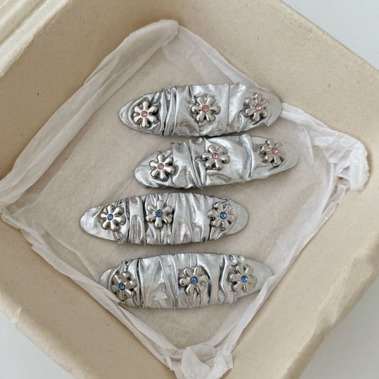 Beau - Sweet Floral Ruched Silver Finish Hair Clip