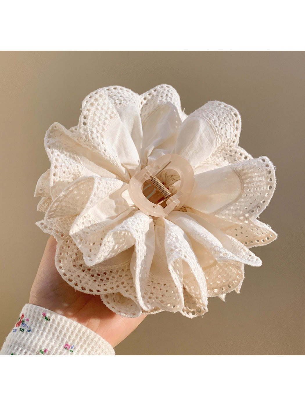 Beau vintage openwork pleated hair claw clip worn in styled hair