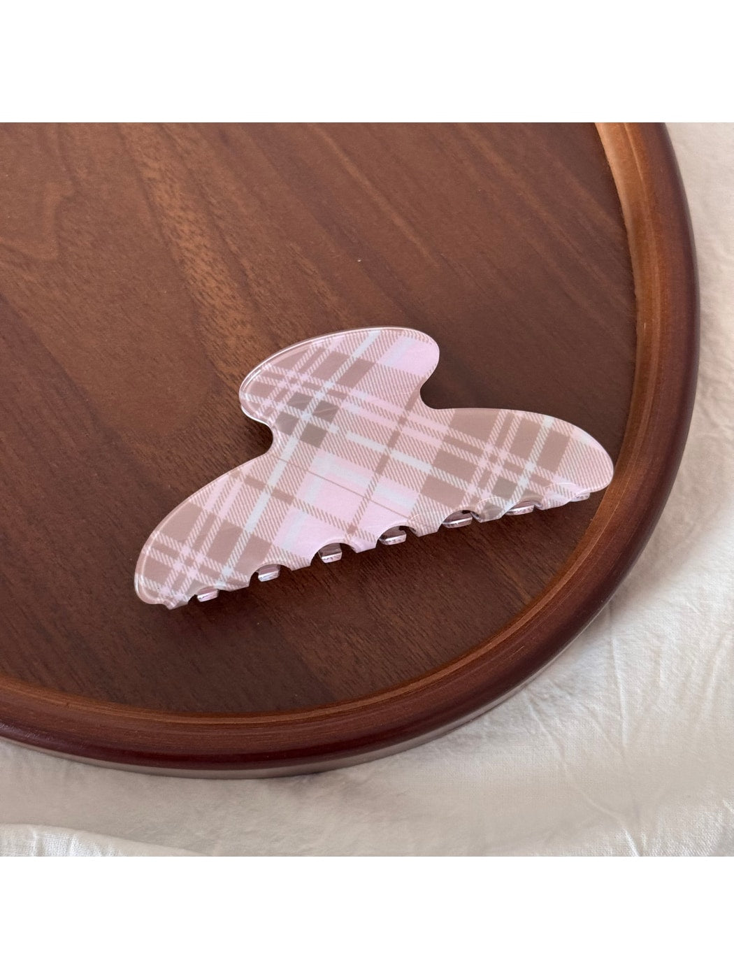 Beau - Glossy Plaid Acrylic Curved Hair Claw Clip