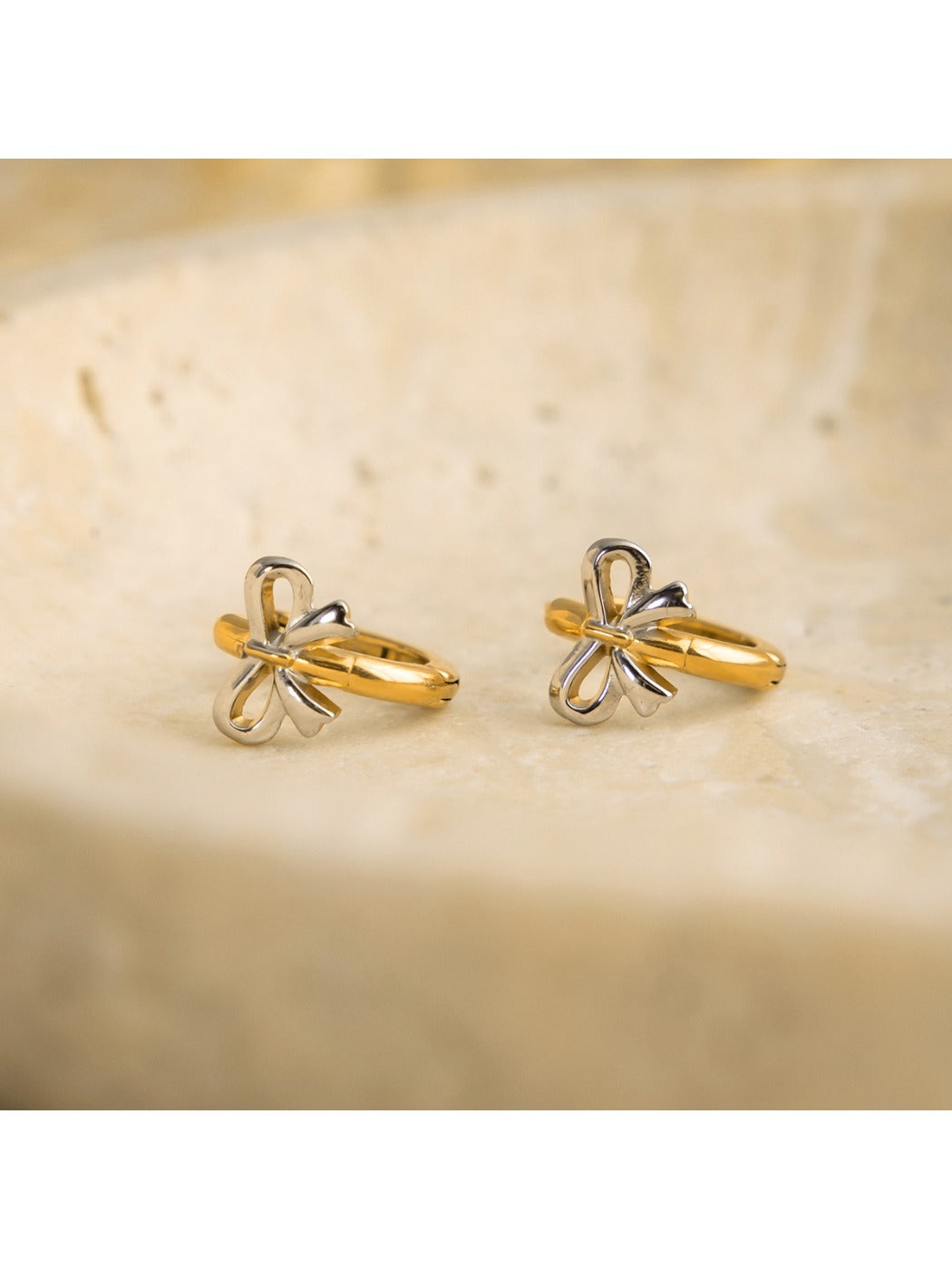 Earedge - Charming Bi-Color Bow Hoop Earrings