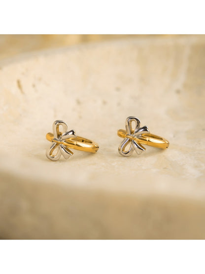 Earedge - Charming Bi-Color Bow Hoop Earrings