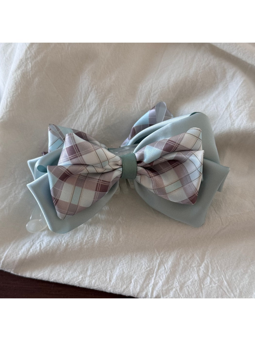 Gifty - Pleated Bow Checked Patchwork Fabric Scrunchie