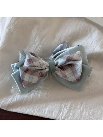 Gifty - Pleated Bow Checked Patchwork Fabric Scrunchie