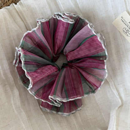 Gifty - Pleated Check Polyester Fabric Scrunchie