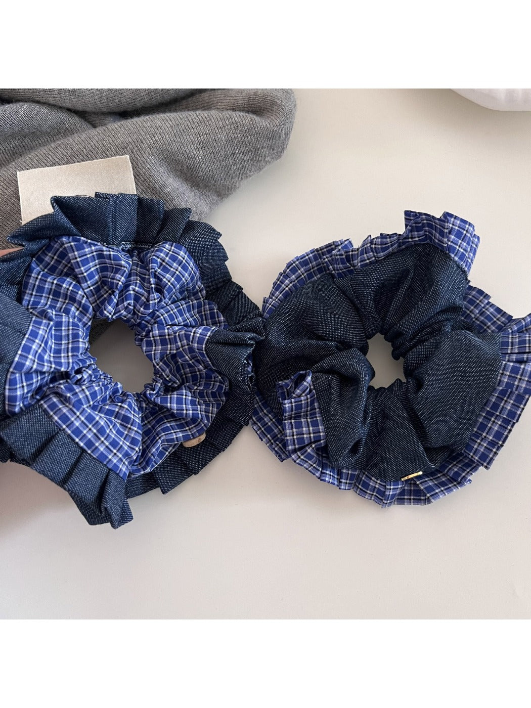 Gifty - Blue Plaid Scrunchie Hair Tie