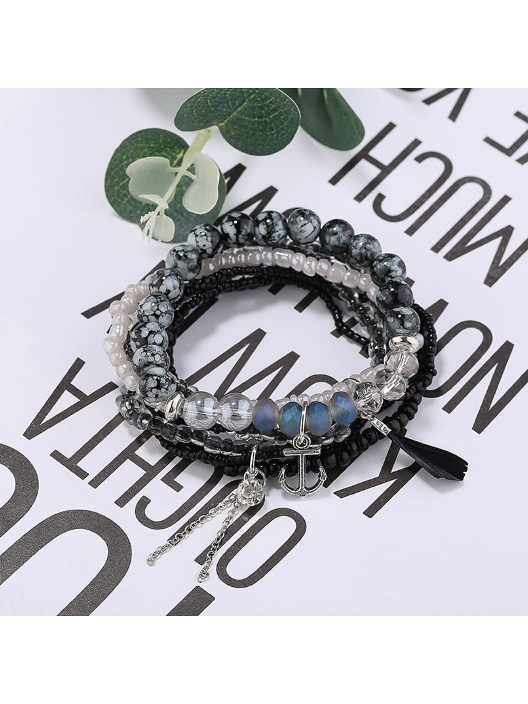 Lovra vintage chic beaded bracelet coiled to display flexible design and craftsmanship
