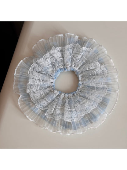 Gifty - Plaid Lace Trim Pleated Fabric Scrunchie