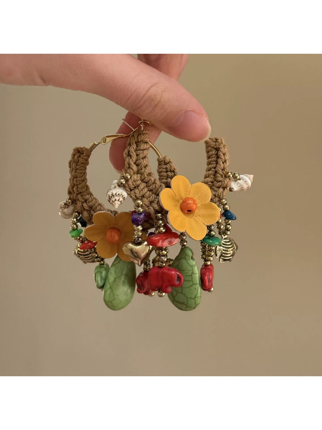 Earedge - Vintage Bohemian Green Flower Earrings