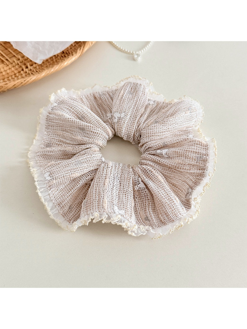 Gifty - Lace Ruffle Mesh Polyester Hair Scrunchie