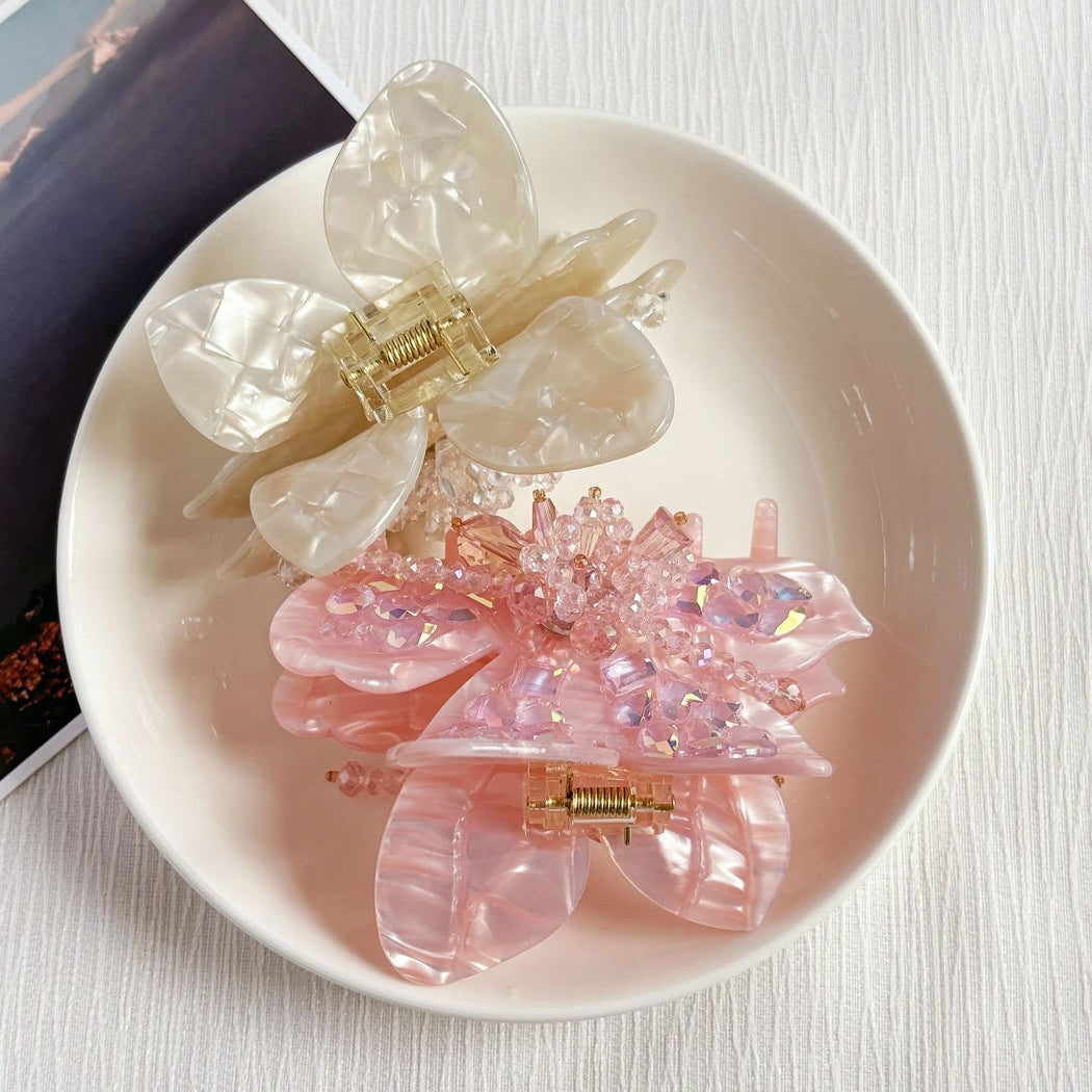Beau - Glossy Beaded Butterfly Form Acetate Claw Clip
