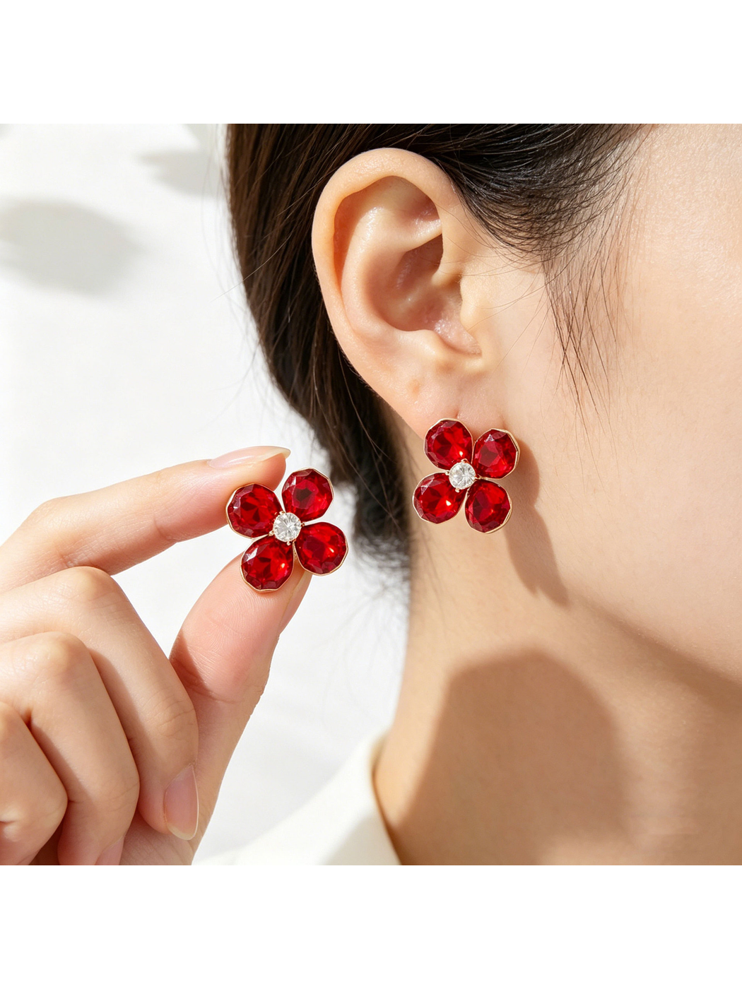 Earedge - Iridescent Four Petal Flower Stud Earrings