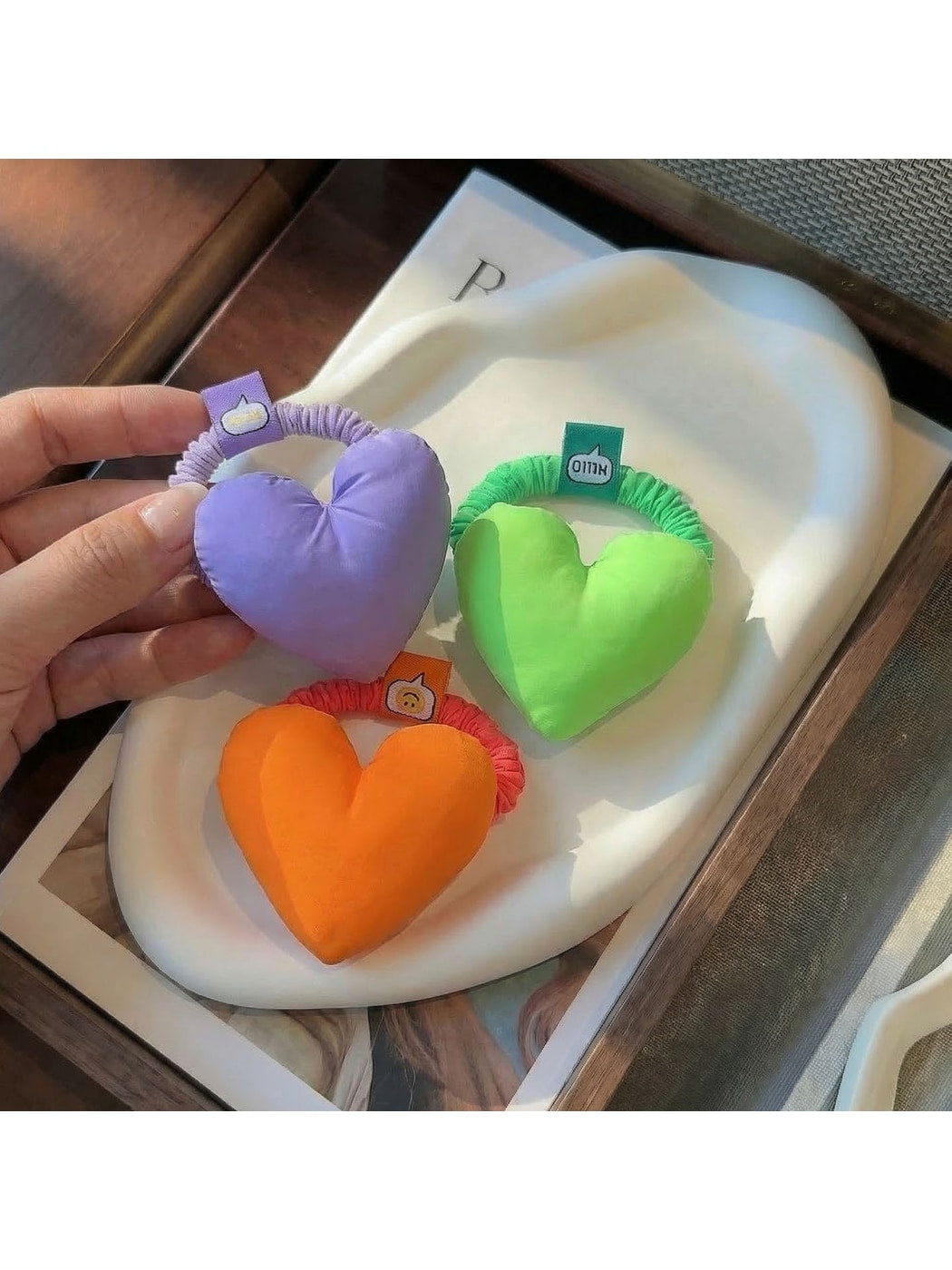 Gifty - Padded Heart Polyester Fabric Hair Tie