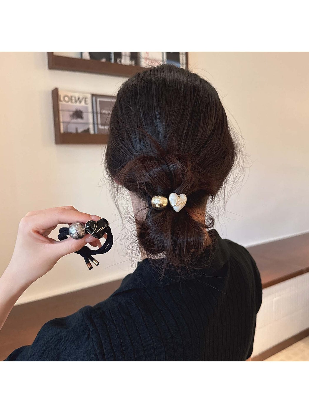Gifty - Double Strand Heart Letter Decorative Hair Tie