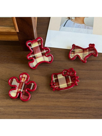 Beau - Plaid Acetate Alloy Side Bangs Hair Clip