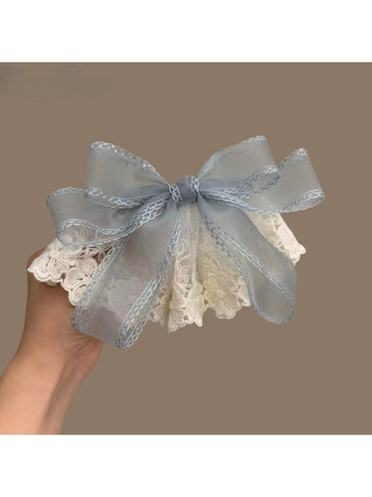 Beau - Sheer Ribbon Lace Trim Bow Spring Hair Clip