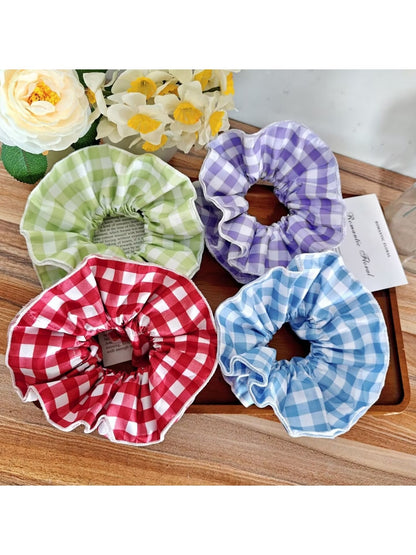 Gifty - Plaid Polyester Fabric Ruffle Edge Scrunchie