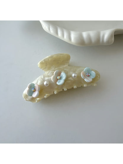 Beau - Flower Adorned Half Round Claw Clip
