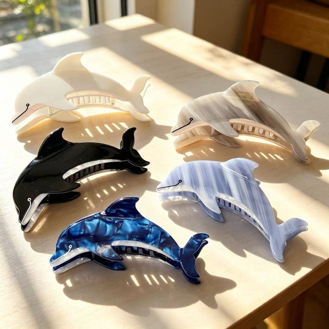 Beau - Glossy Dolphin Shape Acetate Claw Clip