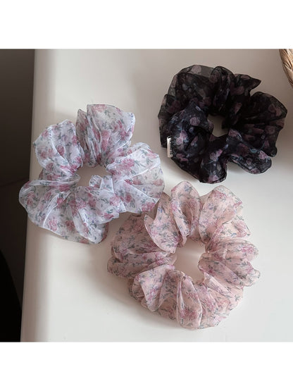 Gifty - Floral Print Gathered Sheer Hair Scrunchie