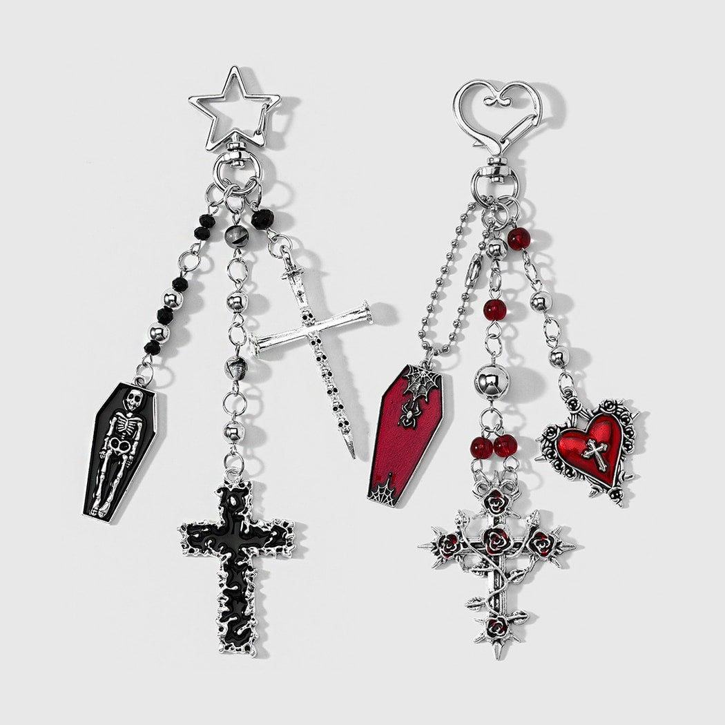 Keypus - Halloween Theme Rose Cross Keychain