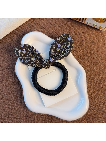 Gifty - Floral Bunny Ear Bow Detail Polyester Hair Tie