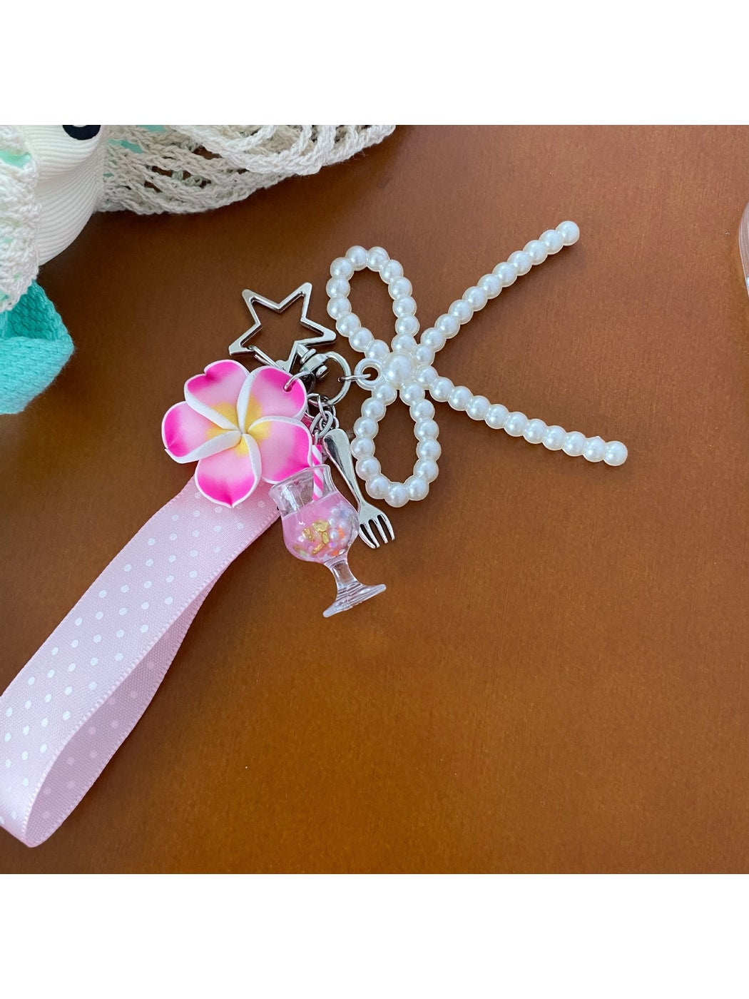 Keypus - Plumeria Bow Ice Cream Accent Bag Charm Keychain