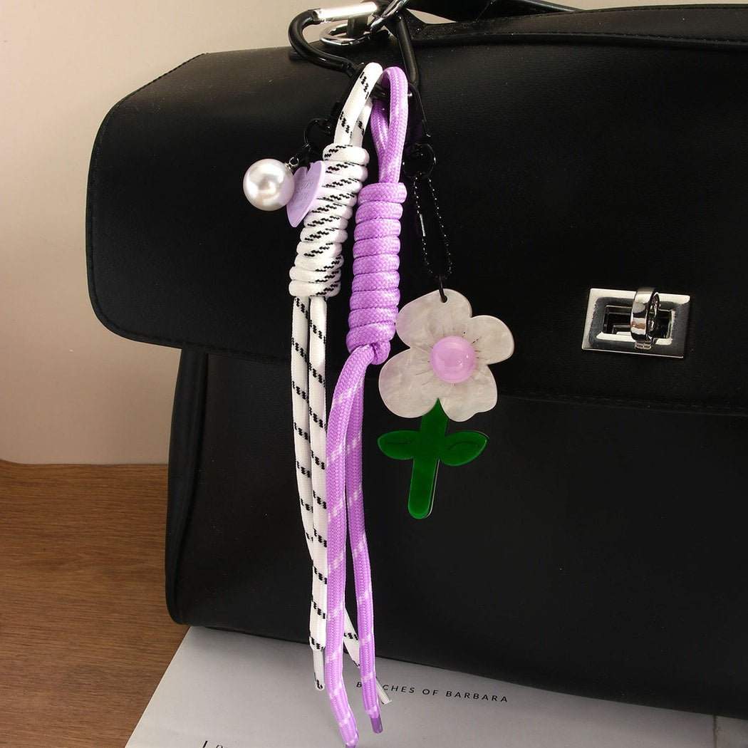 Keypus - Acrylic Flower Woven Cord Bag Charm Keychain