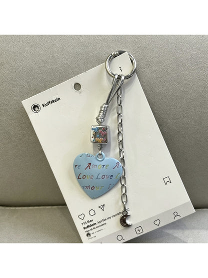 Keypus - Alloy Floral Heart Pendant Bag Charm Keychain