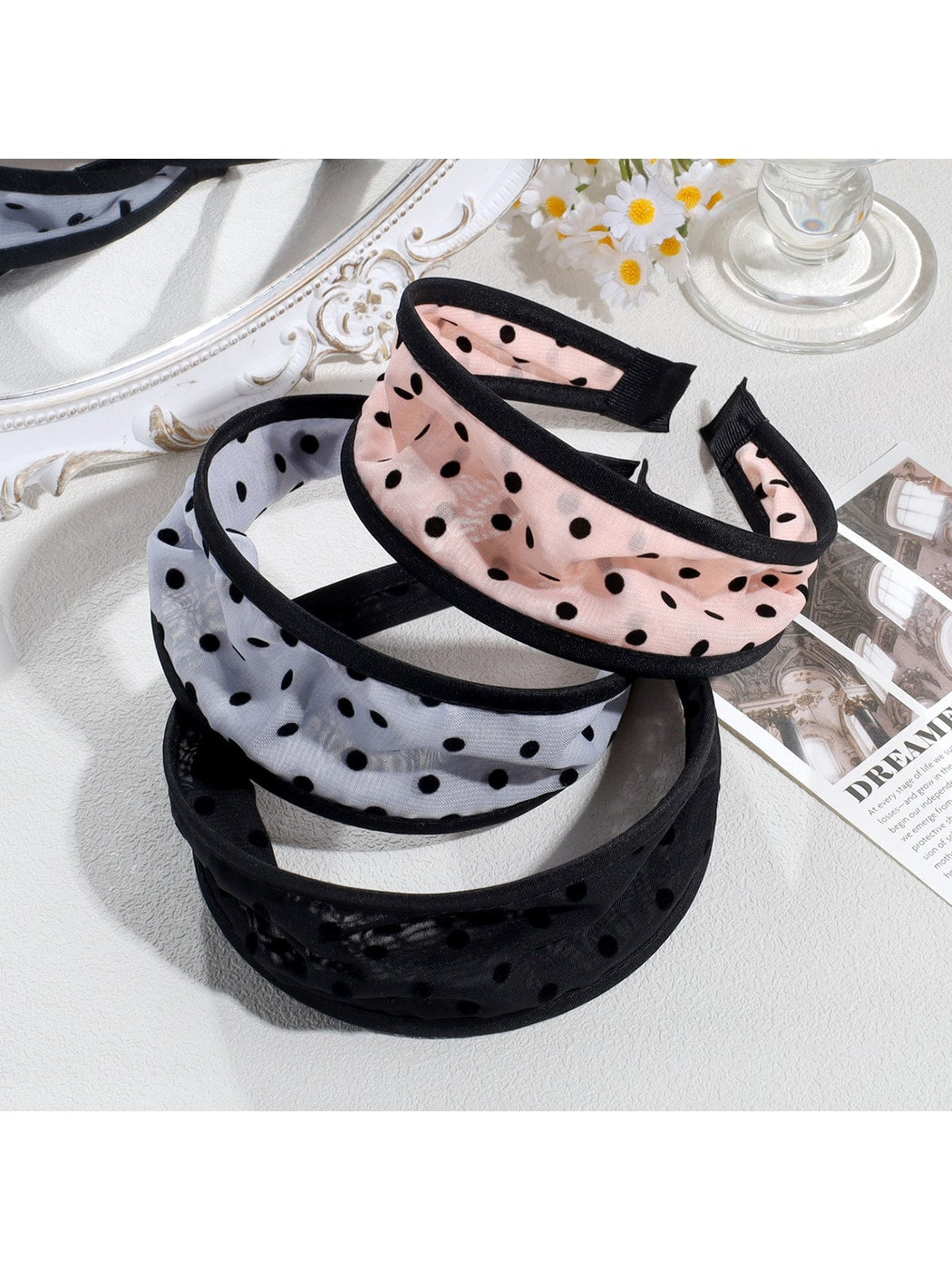 Gifty - Polka Dot Wide Fabric Trimmed Headband