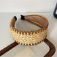 Gifty minimalist bohemian wide headband styled with natural makeup on model