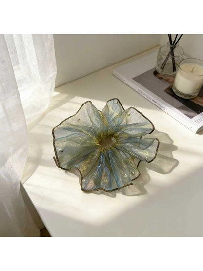Gifty - Ruffled Sheer Bead Detail Polyester Scrunchie
