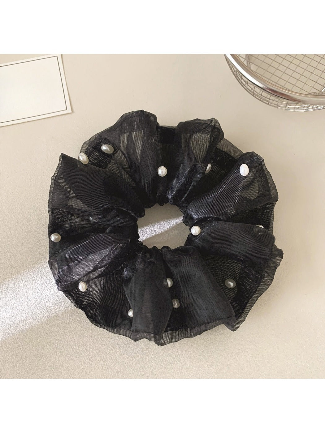 Gifty chic tulle scrunchie paired with casual outfit for a stylish look