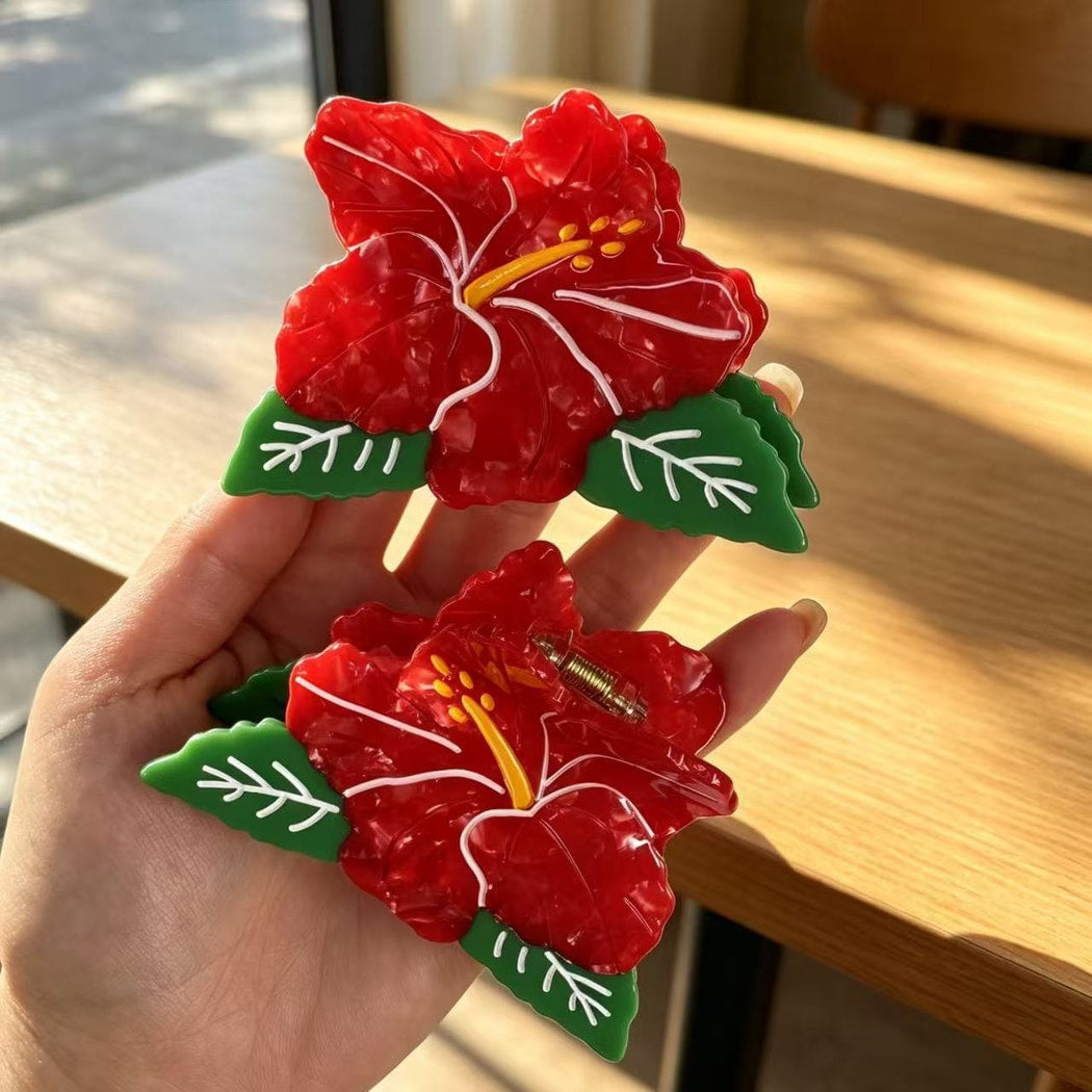 Beau - Red Floral Shape Acetate Claw Clip