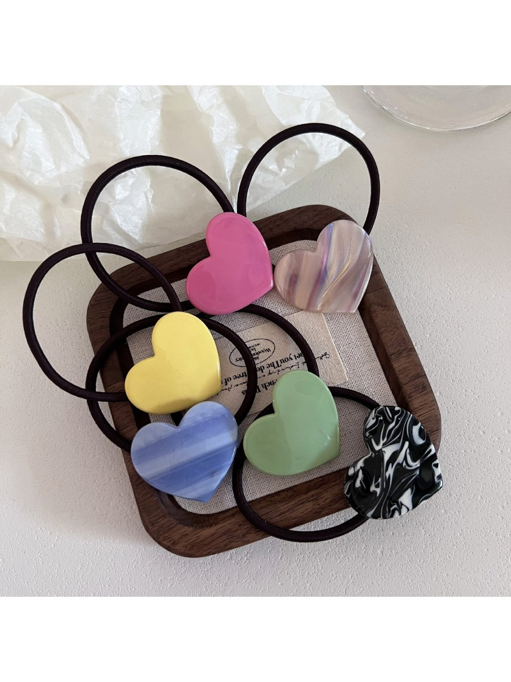 Gifty - Colorful Acetate Heart Shaped Hair Ties