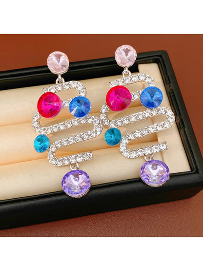 Earedge - Alloy Rhinestone Round Drop Stud Earrings