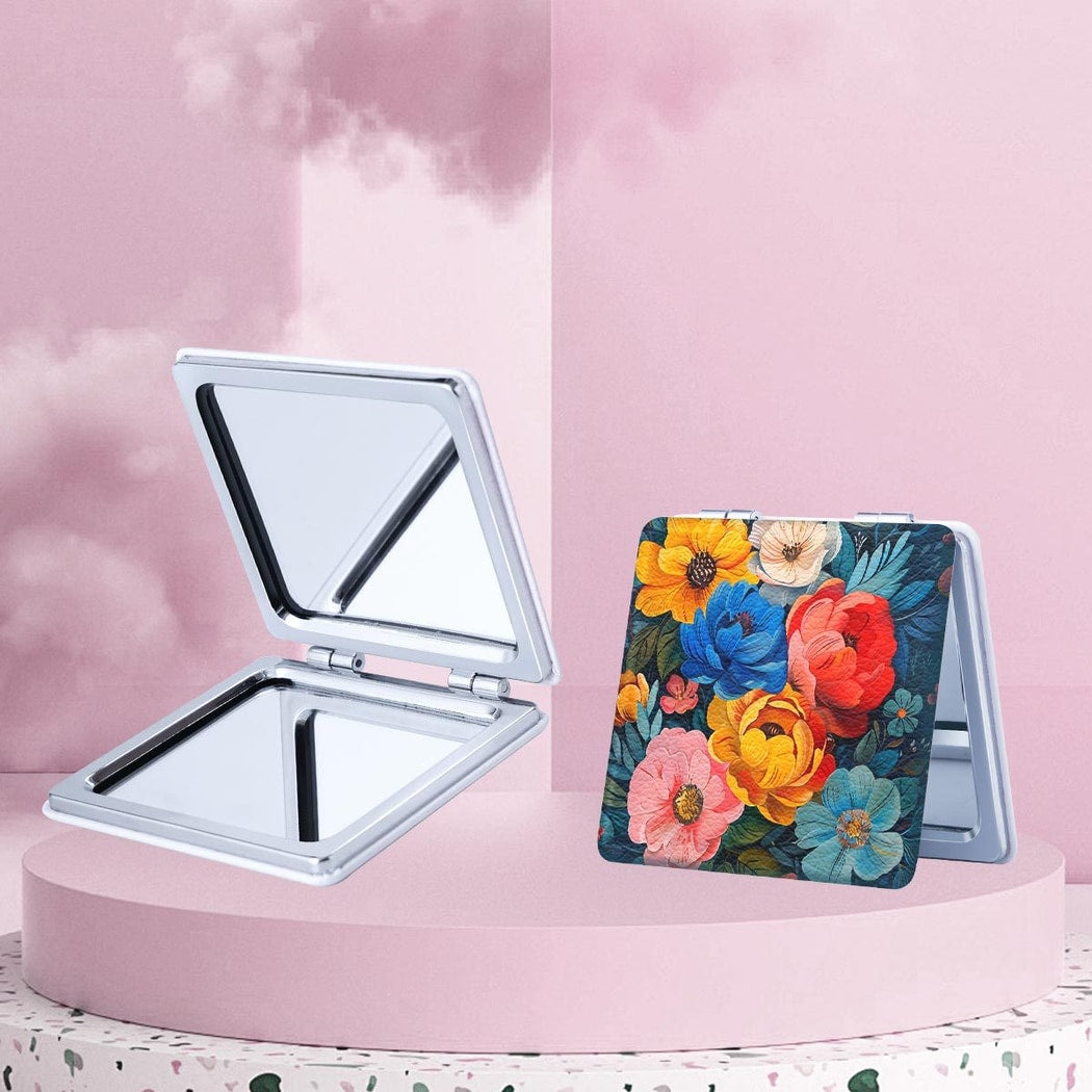Mirroray - Portable PU and Glass Floral Makeup Mirror
