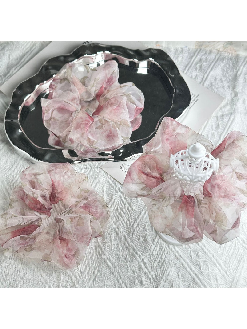 Gifty - Rose Organza Floral Puff Scrunchie