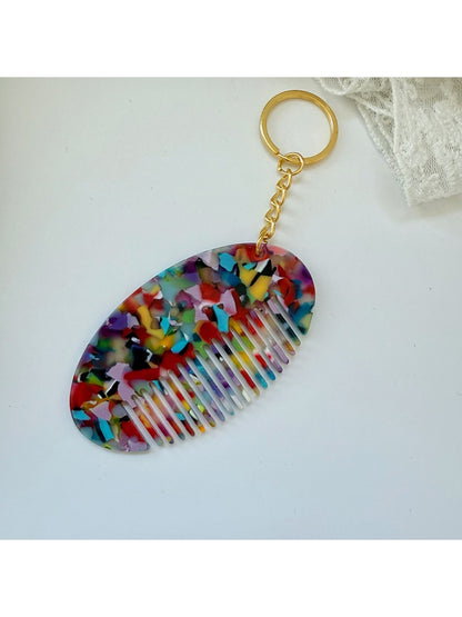 Keypus - Oval Leopard Print Comb Keychain