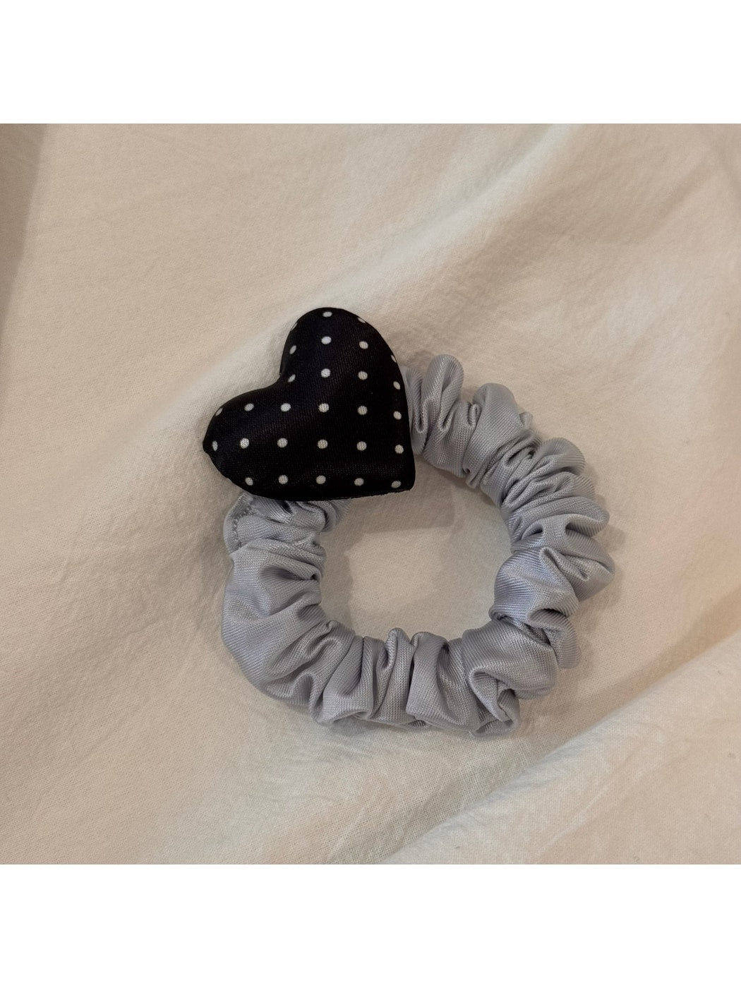 Beau - Polka Dot Heart Satin Finish Fabric Scrunchie