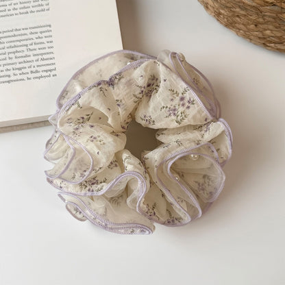 Gifty - Ruffled Floral Mesh Edge Trim Scrunchie