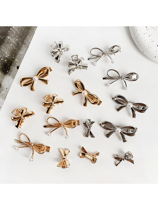 Beau classic bow hair clip in soft beige fabric on white background