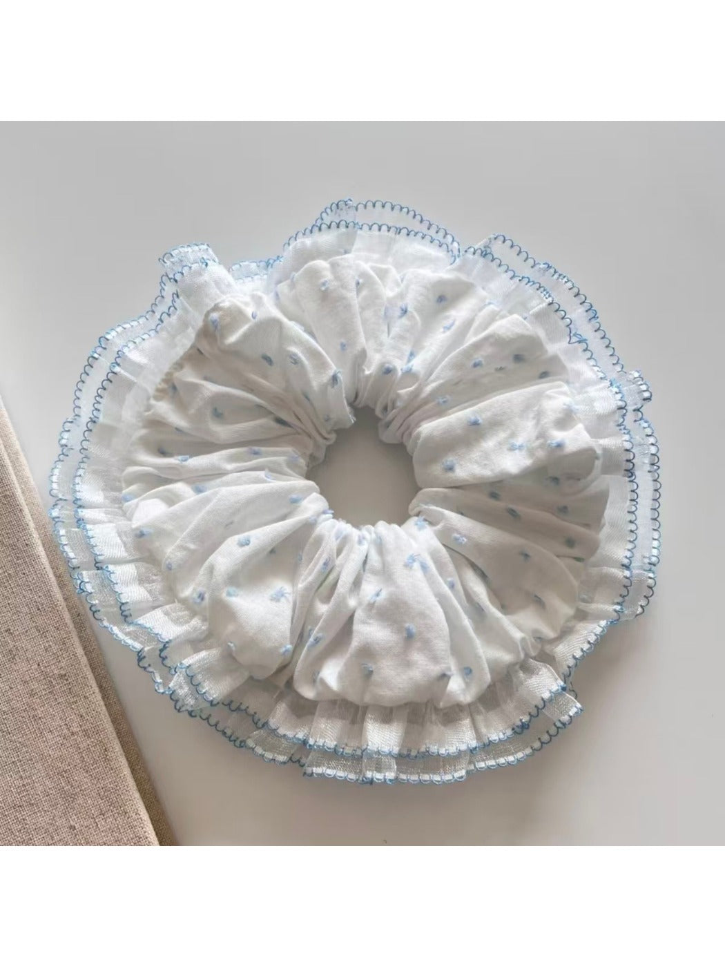 Gifty modern minimalist scrunchie with white polka dots on black fabric