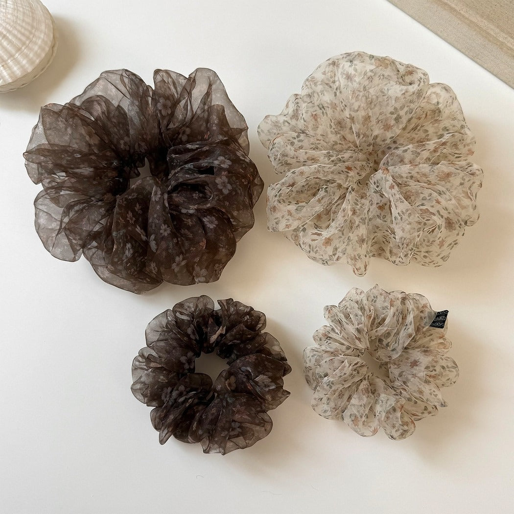 Gifty - Ruffled Flower Print Polyester Hair Scrunchie
