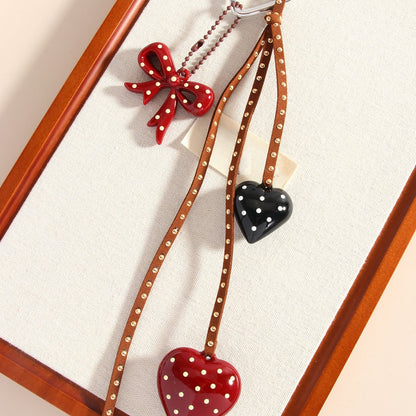 Keypus - Heart Pattern PU Strap Alloy Bag Charm Keychain