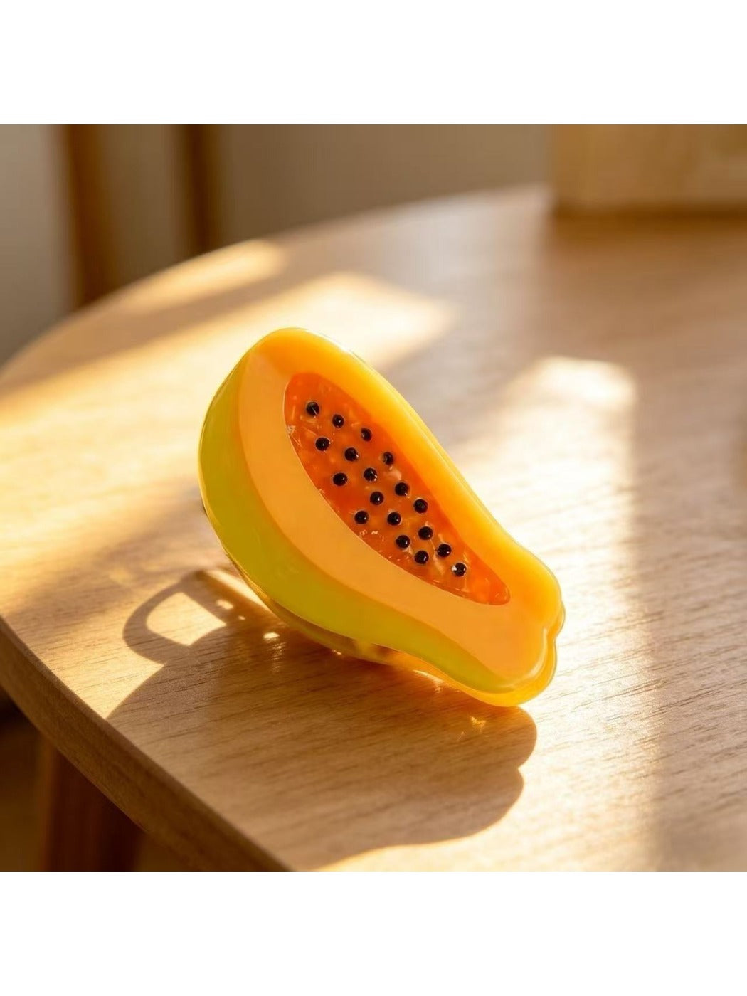Set of colorful acetate claw clips shaped like various fruits including apple and banana