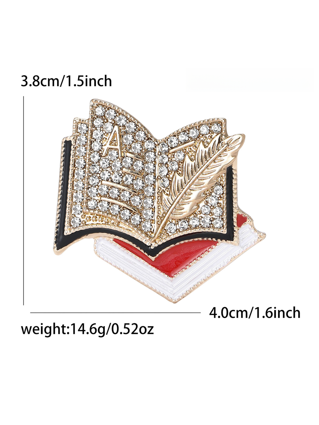 Brovia - Book Shape Enamel Rhinestone Fashion Brooch