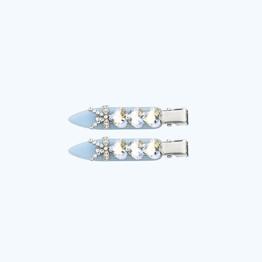 Beau - Sparkly Heart and Bow Accent Hair Clip Set