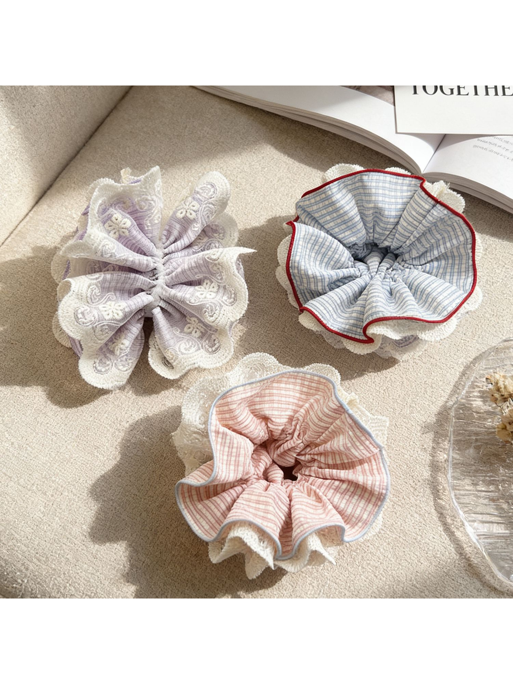 Gifty - Plaid Lace Trim High Stretch Scrunchie