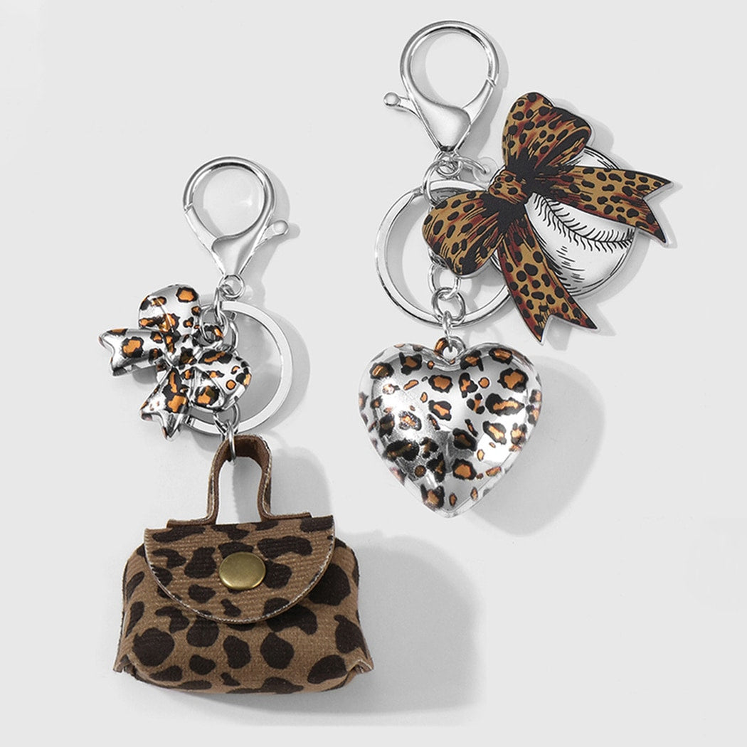 Keypus - Y2K Leopard Print Bow Charm Keychain